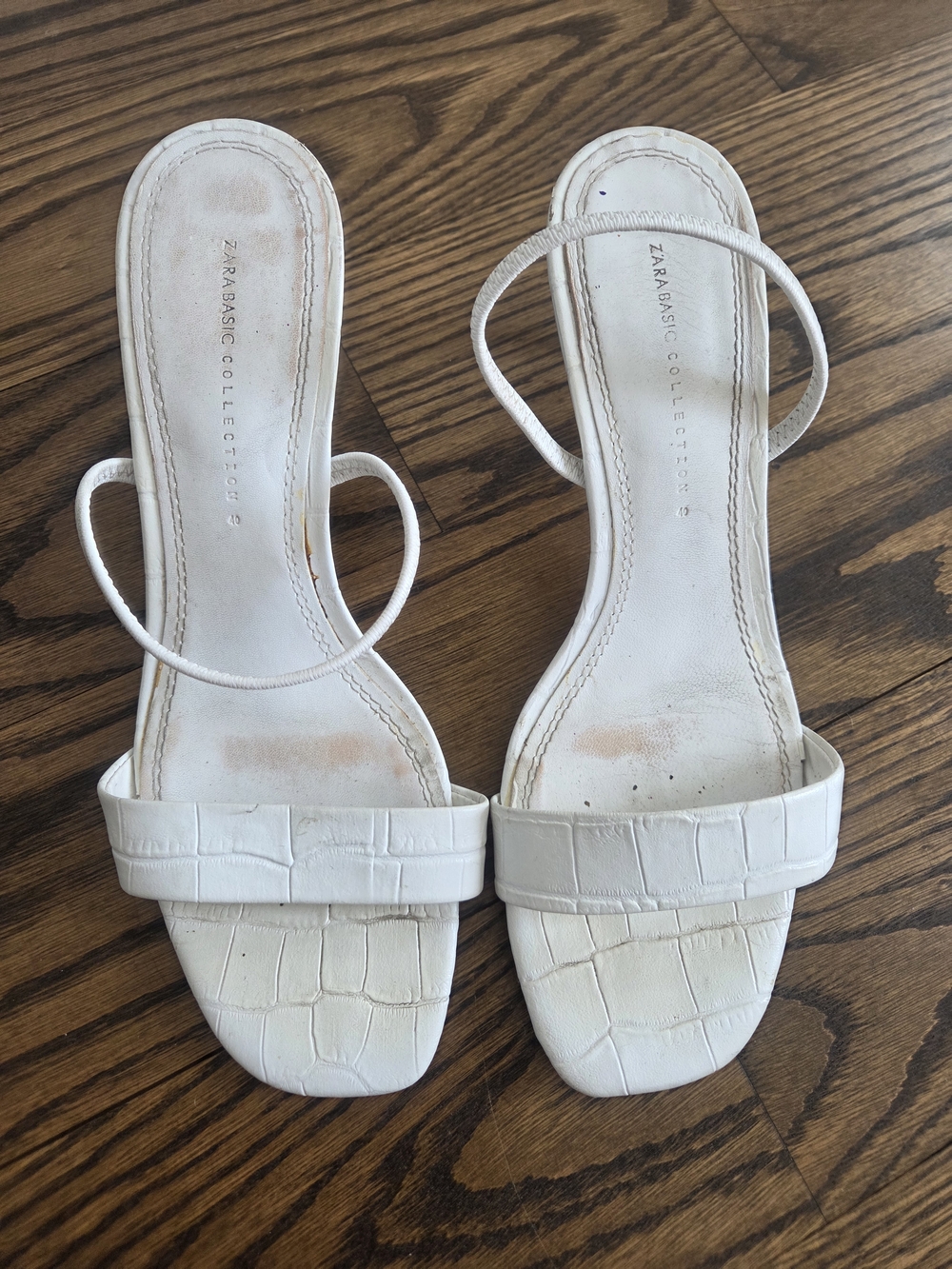 Zara White Croc-Embossed Strap Sandals